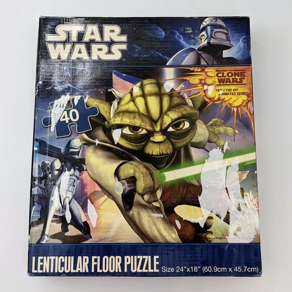 Star Wars Clone Wars Yoda Lightsaber 40 Pc Lenticular Puzzle 24x18 Cardinal 2010 - Picture 2 of 7